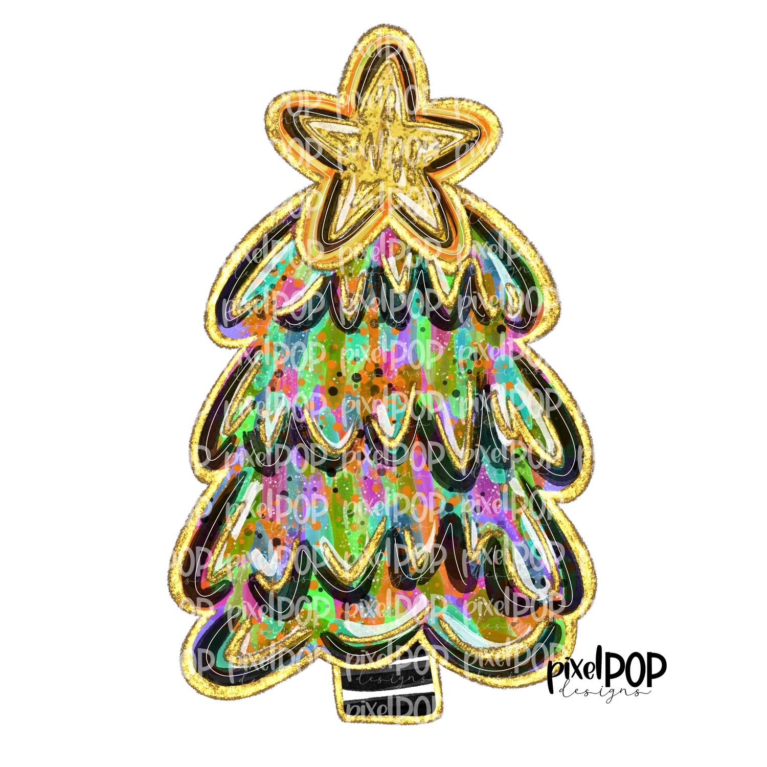 Abstract Acrylic Christmas Tree LIME with Gold Foil PNG Design | Holiday | Art | Sublimation PNG | Digital Download | Printable Artwork