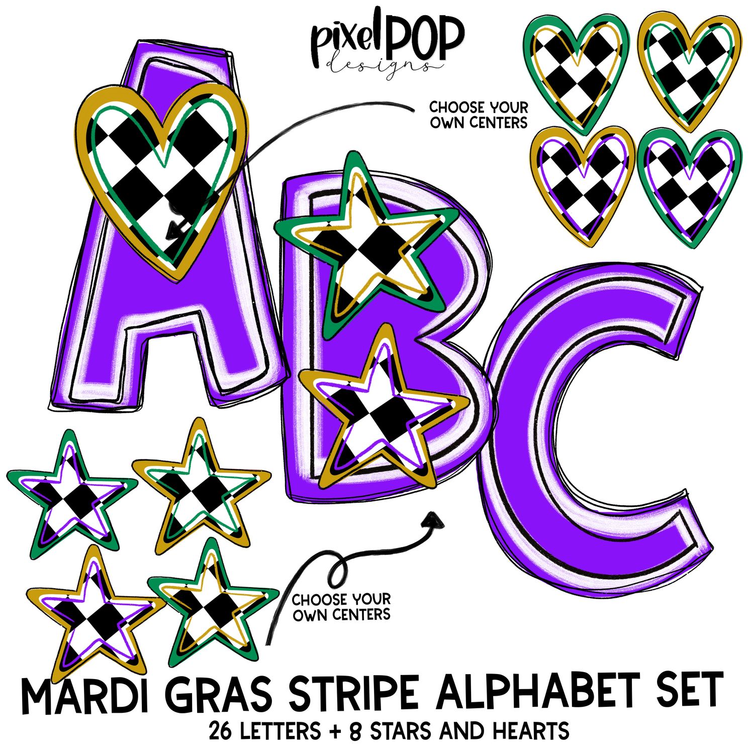 Mardi Gras Alphabet Letter Set in Purple | Alphapack Font | Watercolor | PNG | Sublimation Doodle Letter | Font Set | Transfer Letters