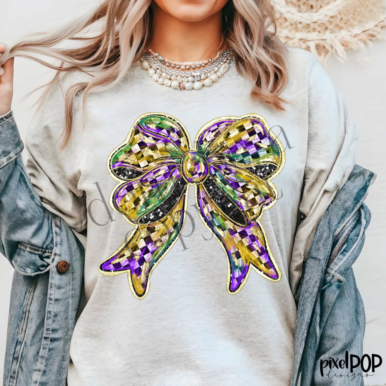 Mardi Gras Harlequin Faux Sequin Glitter Coquette Bow PNG | Let the Good Times Roll Fat Tuesday Carnival Season Laisses les Bon Temps Rouler