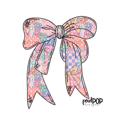 Flowers and Bows Patchwork Print Coquette Bow PNG