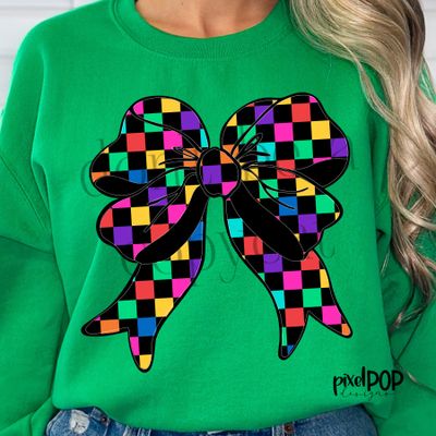 Rainbow Check Coquette Bow PNG Design