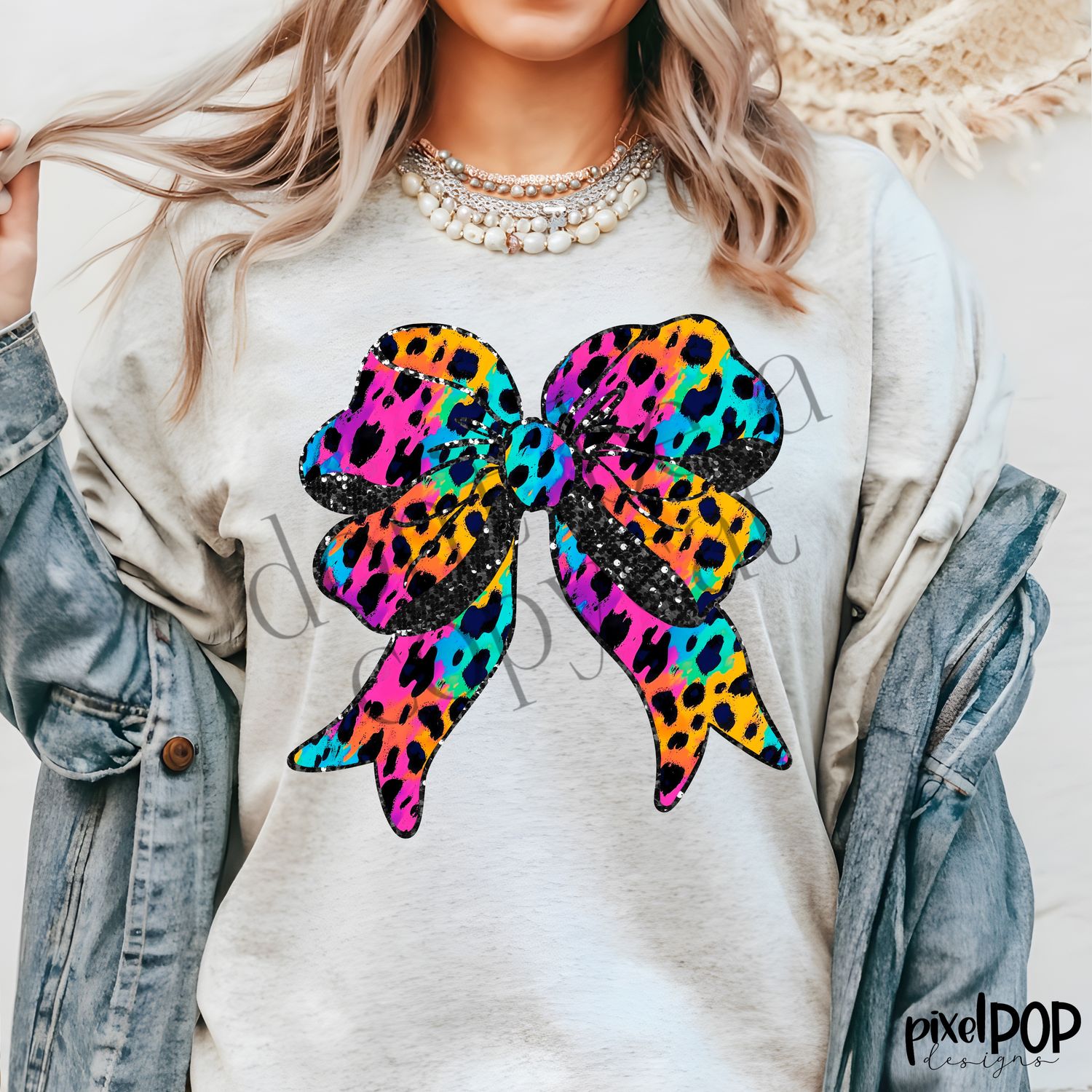90&#39;s Rainbow Faux Sequin Glitter Coquette Bow PNG Design