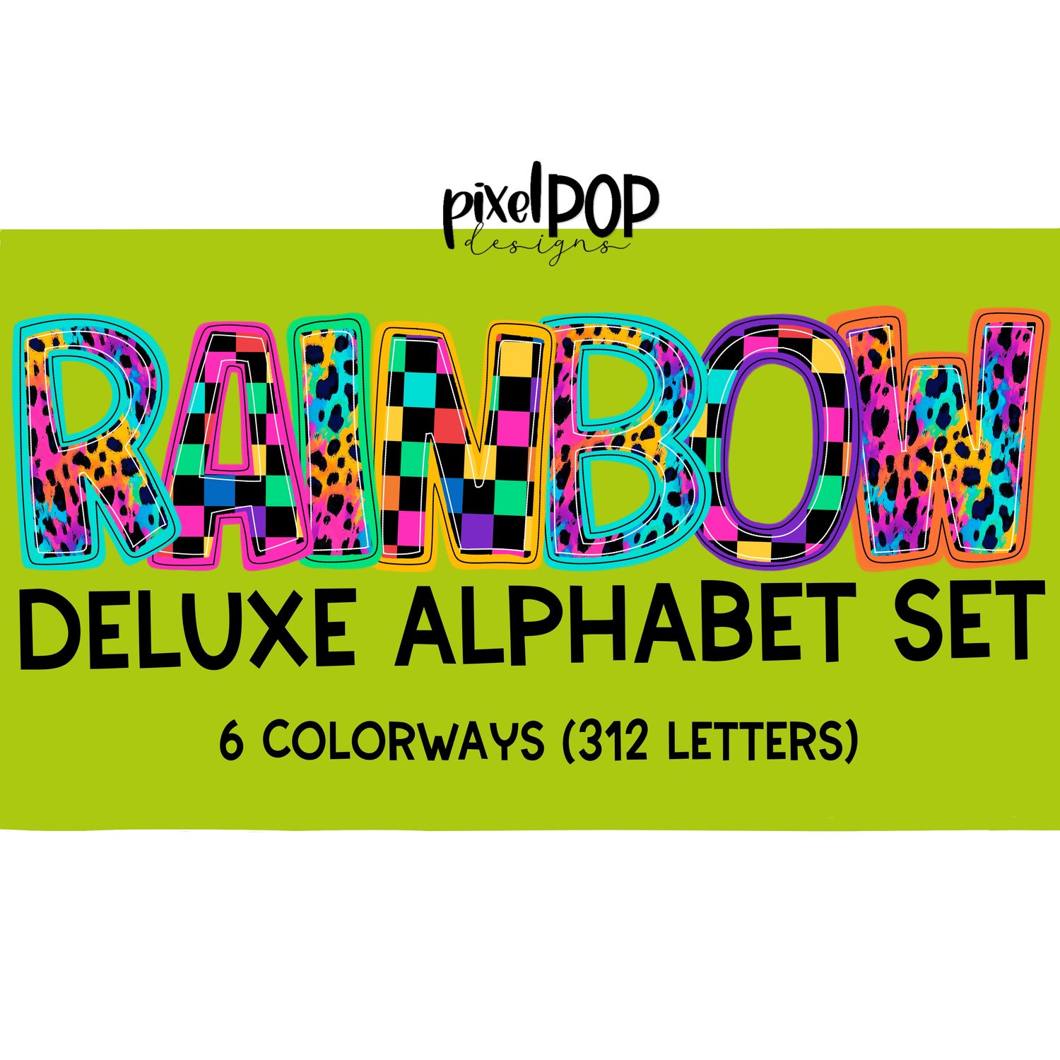 Rainbow Deluxe Alphabet Letter Set Bundle | Alphapack Font | Watercolor | PNG | Sublimation Doodle Letter | Font Set | Transfer Letters