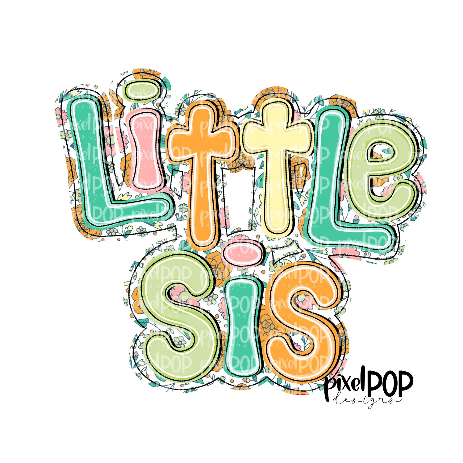 Little Sis Pretty Garden PNG | Big Little Sister Art | Big Sister Sublimation DTF Art | Big Sister Clip Art | Sisters Design