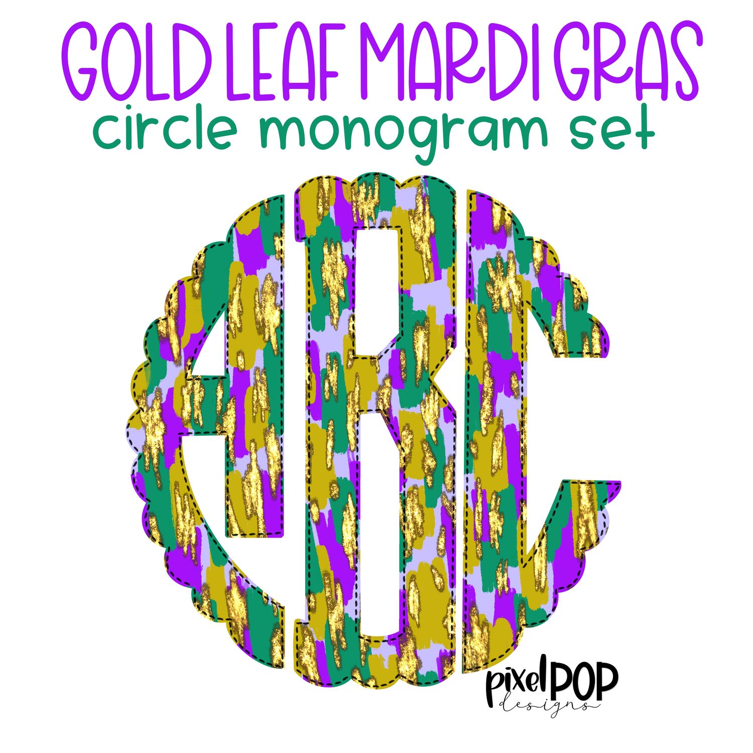 Gold Leaf Mardi Gras Circle Monogram Set