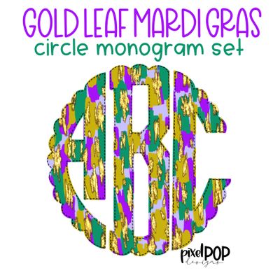 Gold Leaf Mardi Gras Circle Monogram Set
