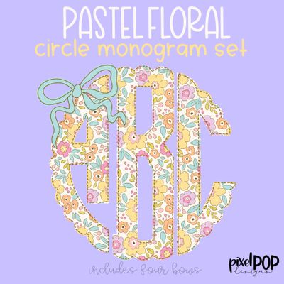 Pastel Floral Circle Monogram Set with Bows