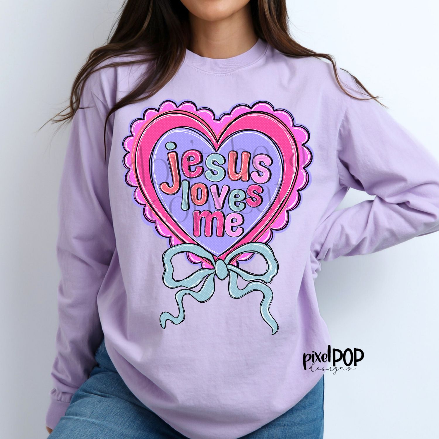 Jesus Loves Me Valentine Heart PNG, Valentine&#39;s Day Faith Art Printable Design for Sublimation DTF Screenprint Transfer Art