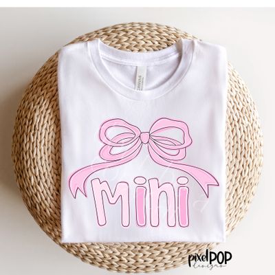 Mini with Loopy Coquette Bow PINK PNG | Daughter Mom Mama Mother Mommy Art | Mother Daughter Sublimation DTF Art