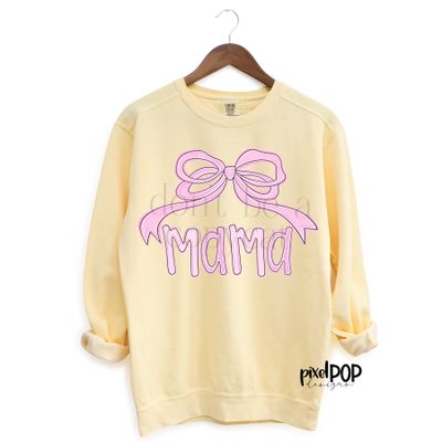 Mama with Loopy Coquette Bow PINK PNG | Daughter Mom Mama Mother Mommy Art | Mother Daughter Sublimation DTF Art