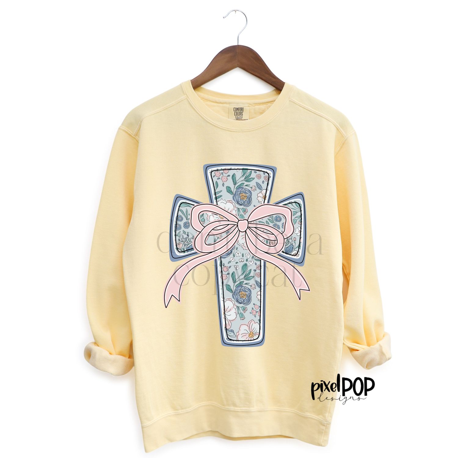 Muted Floral Cross with Bow Religious Christian PNG  Religious Art Design Easter Cross Design