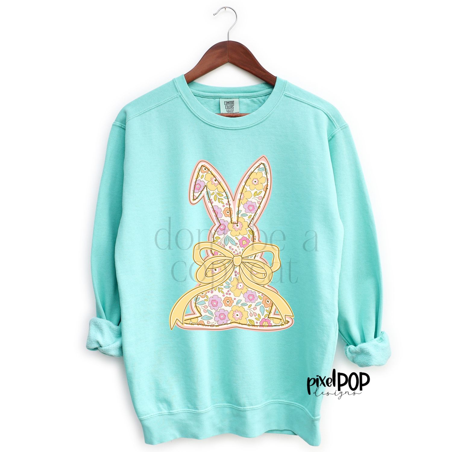Pastel Floral Bunny with Loopy Bow Coquette PNG Easter Bunny Easter Rabbit Hop Bunny Design Bunny Tail Easter Design Easter PNG