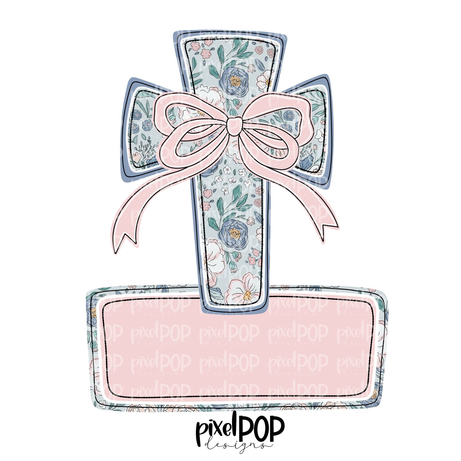 Muted Floral Cross with Bow WITH PLAQUE Religious Christian PNG  Religious Art Design Easter Cross Design