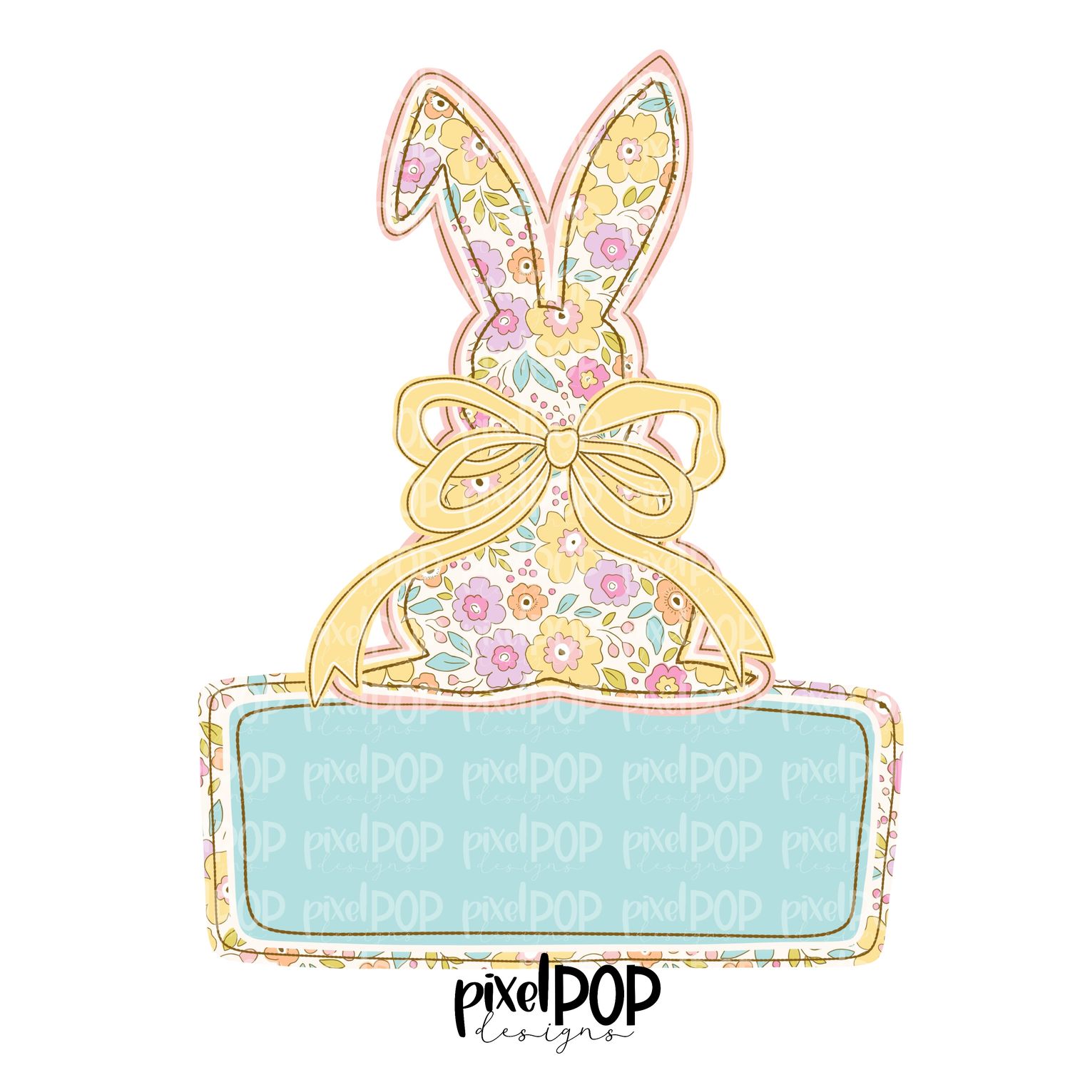 Pastel Floral Bunny with Loopy Bow Coquette WITH PLAQUE PNG Easter Bunny Easter Rabbit Hop Bunny Design Bunny Tail Easter Design Easter PNG