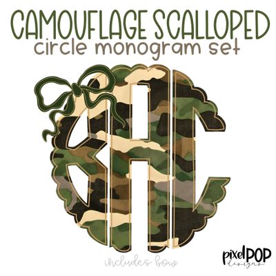 Camouglage Scalloped Circle Monogram Set with Bow