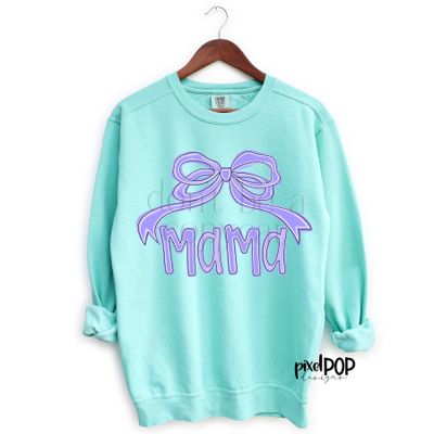 Mama with Loopy Coquette Bow PURPLE PNG | Daughter Mom Mama Mother Mommy Art | Mother Daughter Sublimation DTF Art