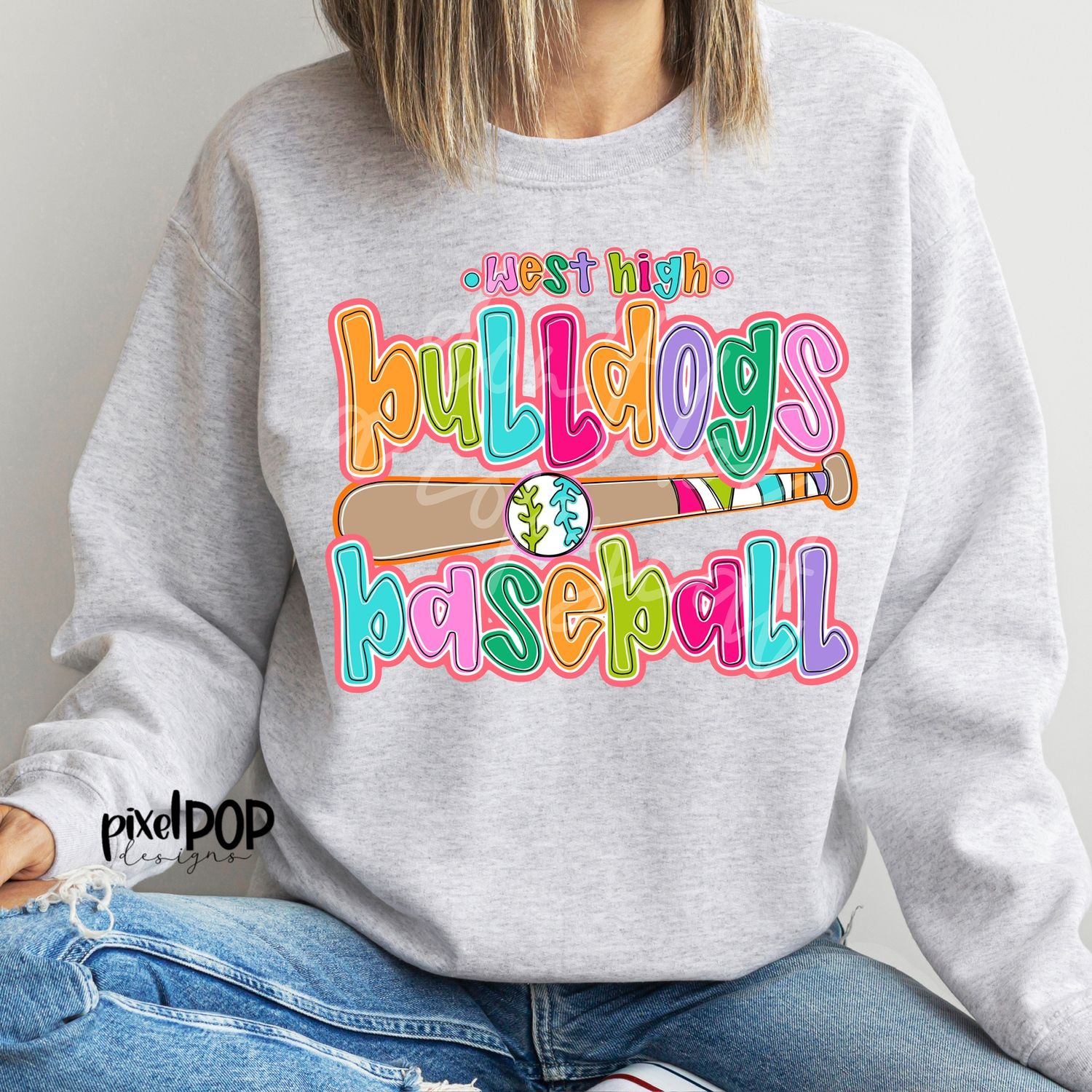CUSTOM: BASEBALL BRIGHT Hand Lettered  Style Mascot PNG