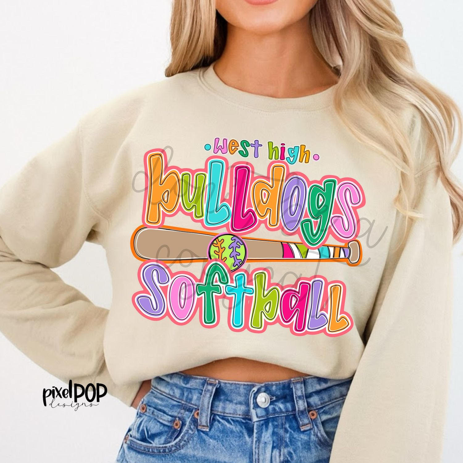 CUSTOM: SOFTBALL BRIGHT Hand Lettered  Style Mascot PNG