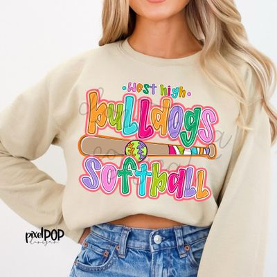 CUSTOM: SOFTBALL BRIGHT Hand Lettered  Style Mascot PNG
