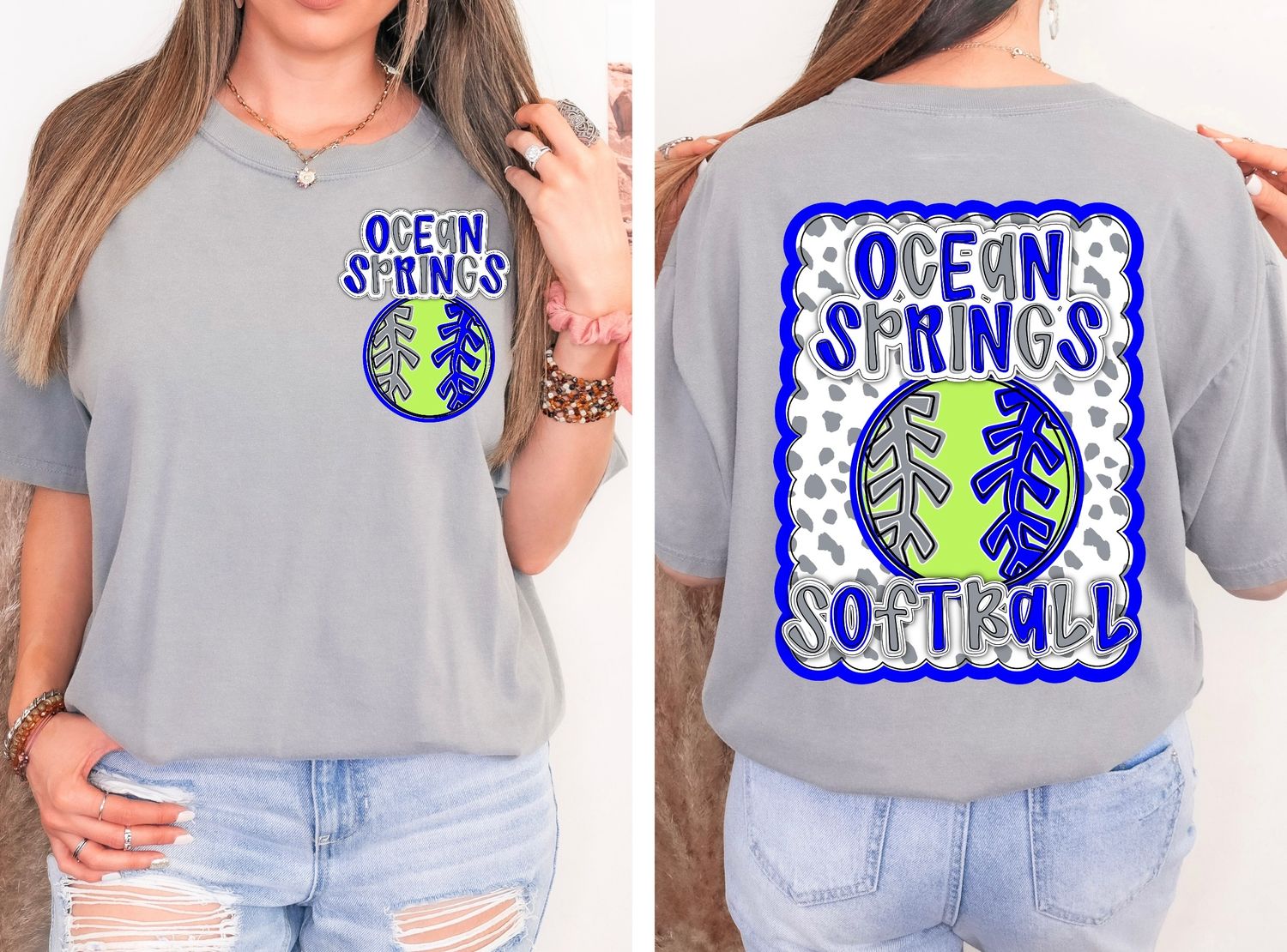 CUSTOM: SOFTBALL Dotty Scalloped Hand Lettered Style Mascot PNG with Team Colors