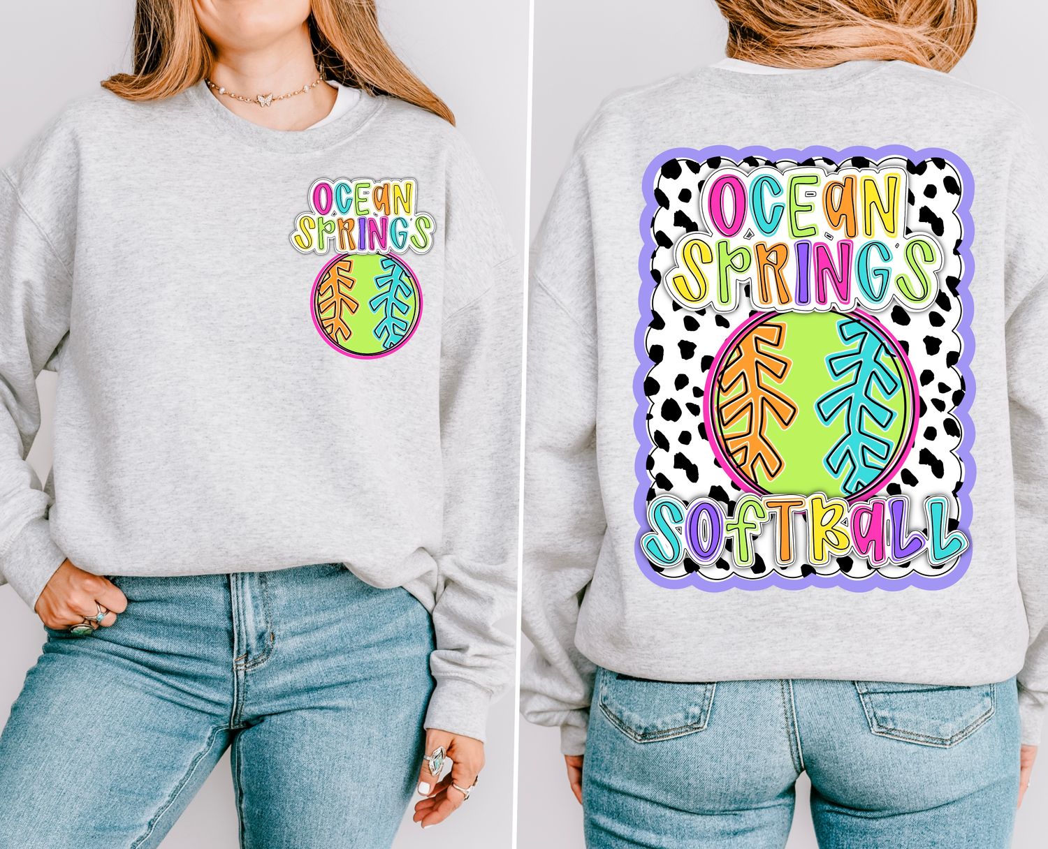 CUSTOM: SOFTBALL *BRIGHT* Dotty Scalloped Hand Lettered Style Mascot PNG