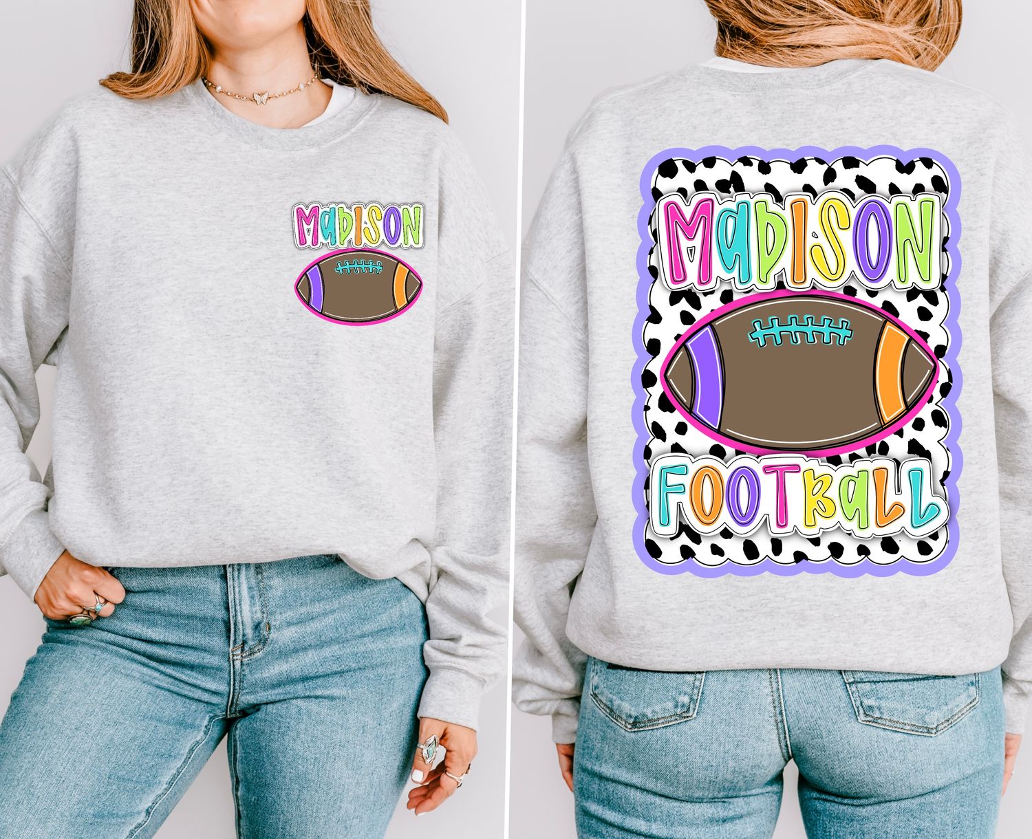 CUSTOM: FOOTBALL *BRIGHT* Dotty Scalloped Hand Lettered Style Mascot PNG
