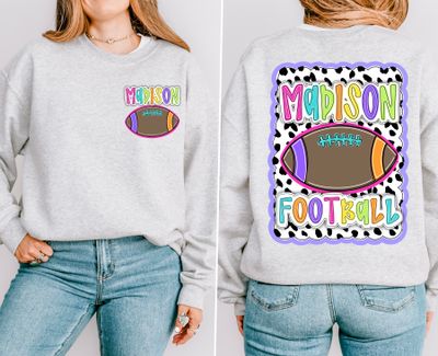 CUSTOM: FOOTBALL *BRIGHT* Dotty Scalloped Hand Lettered Style Mascot PNG