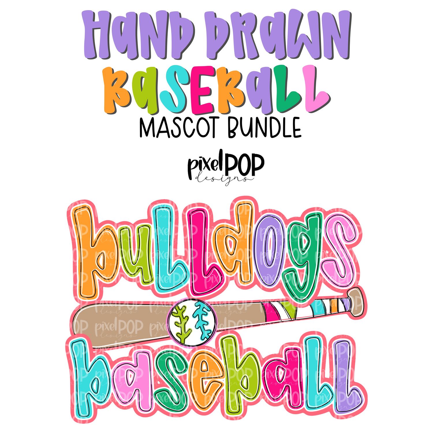BUNDLE: Bright Hand Drawn Baseball Mascots (30 Images)