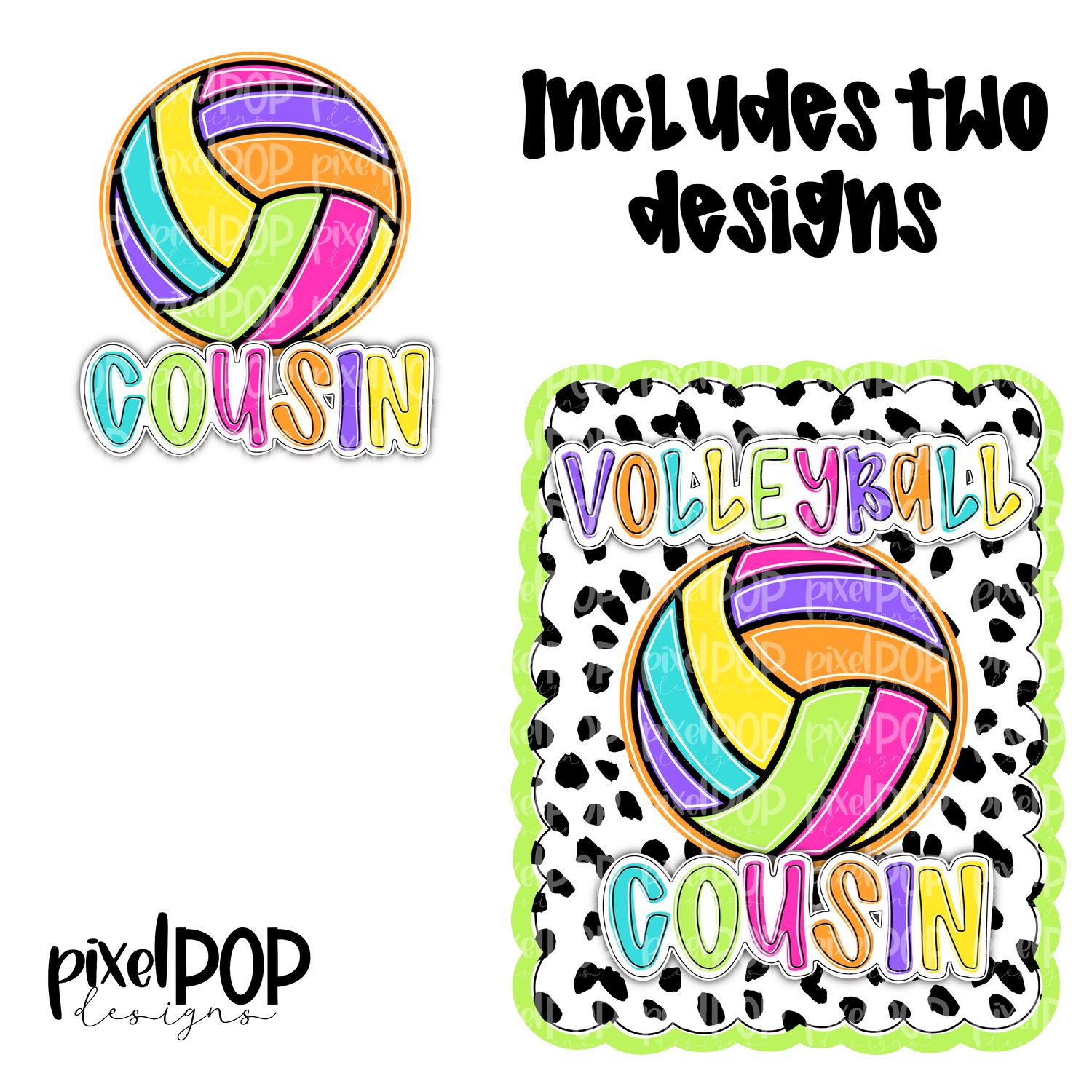 Bright Volleyball Cousin Dotty Scalloped Hand Lettered Style PNG and POCKET Design