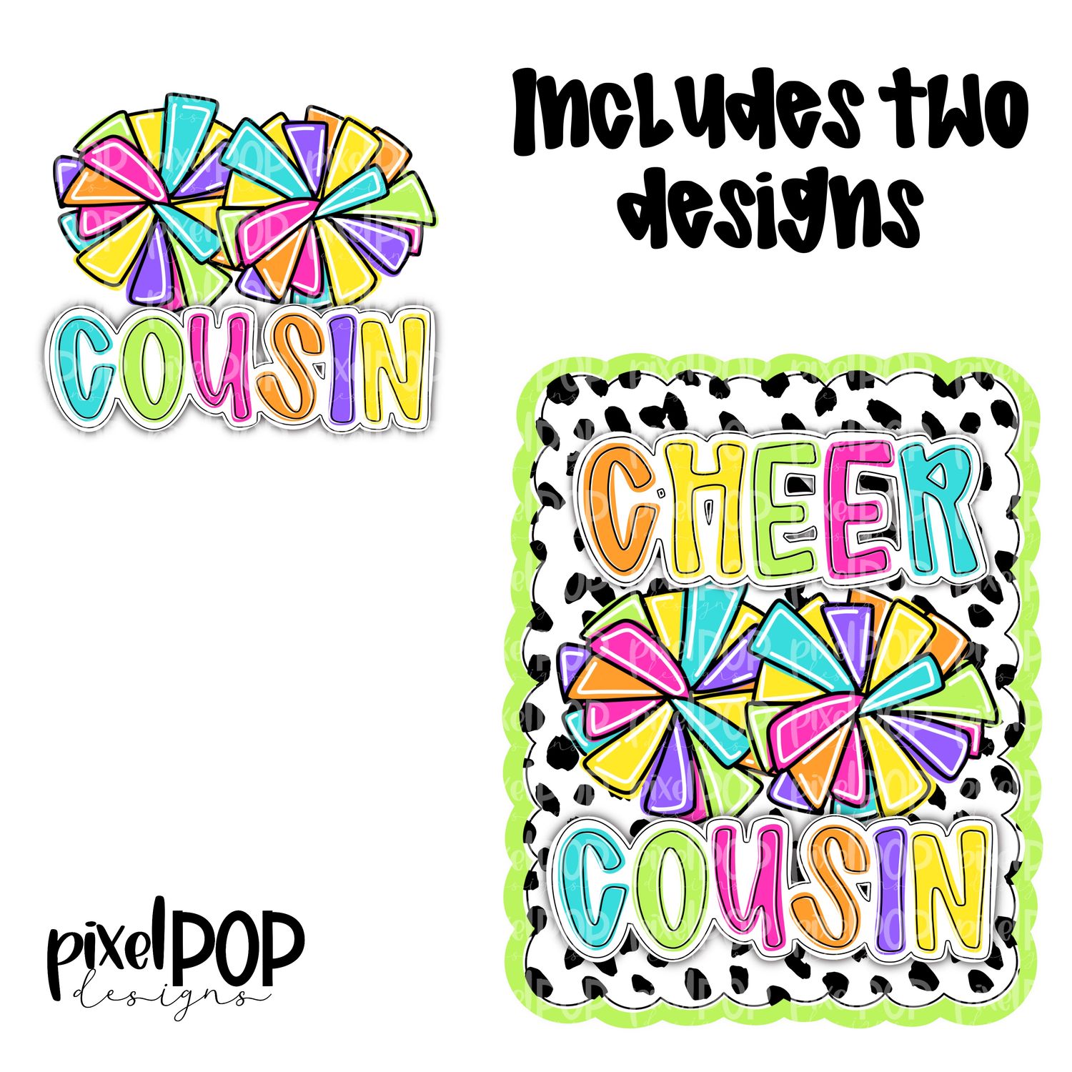 Bright Cheer Cousin Dotty Scalloped Hand Lettered Style PNG and POCKET Design