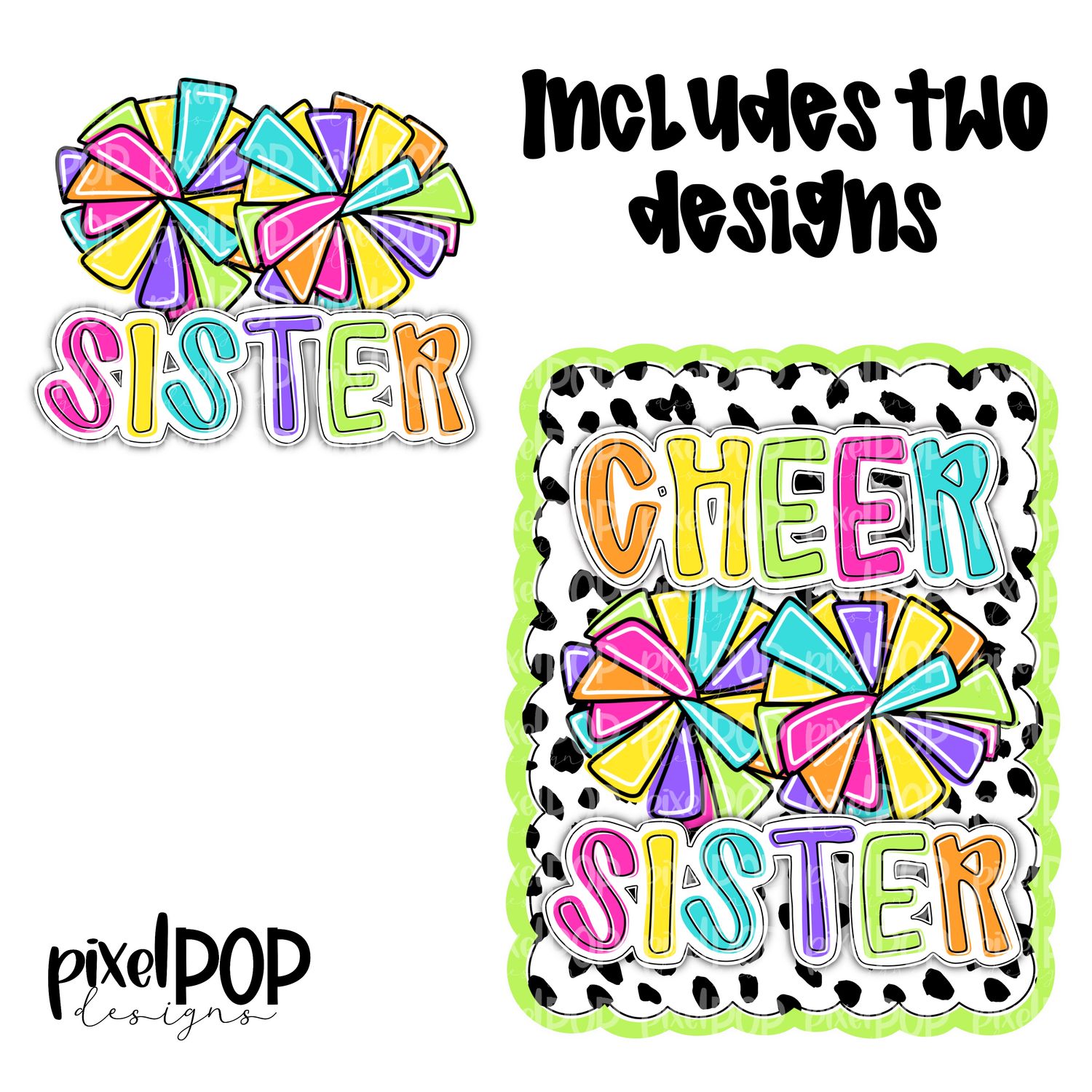 Bright Cheer Sister Dotty Scalloped Hand Lettered Style PNG and POCKET Design