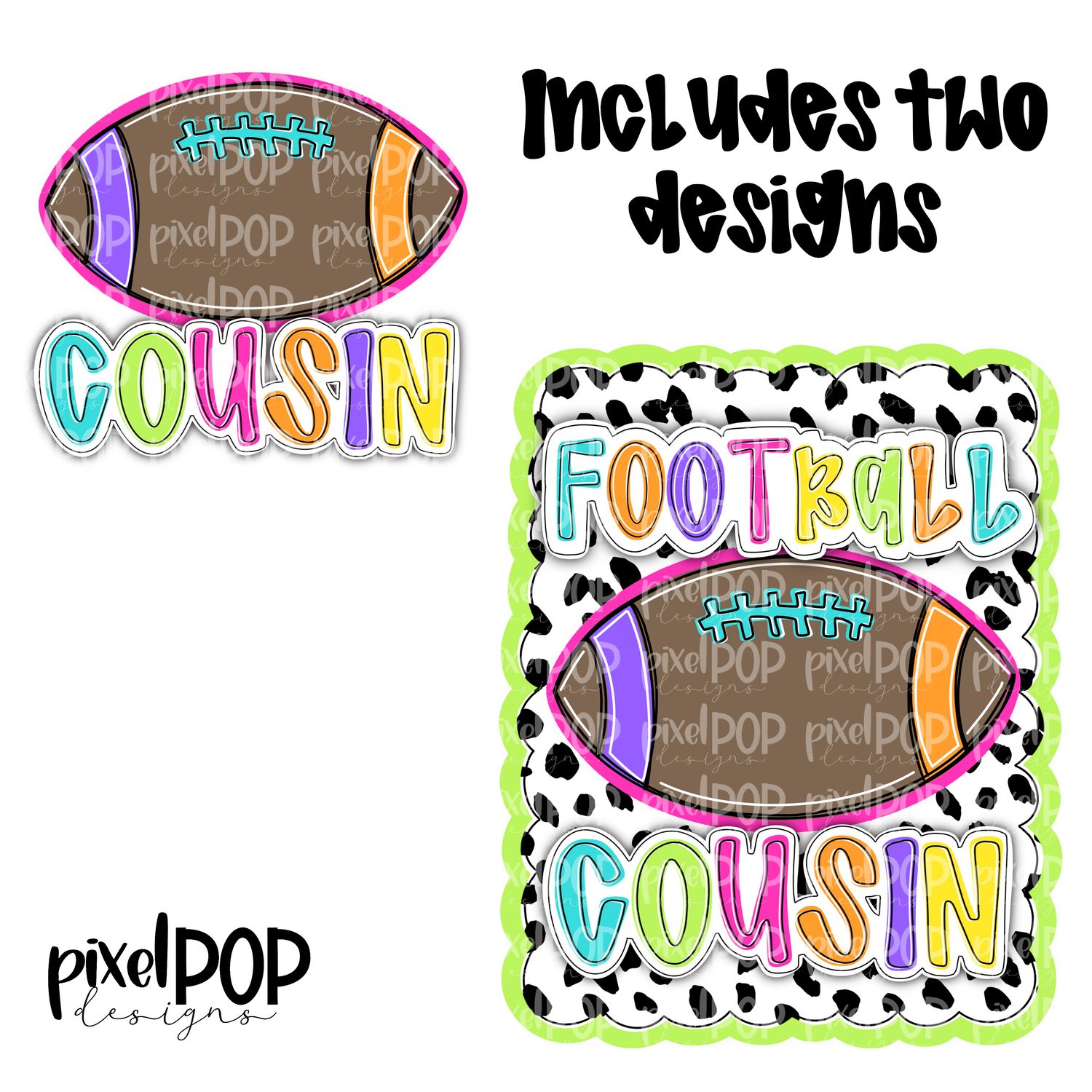 Bright Football Cousin Dotty Scalloped Hand Lettered Style PNG and POCKET Design