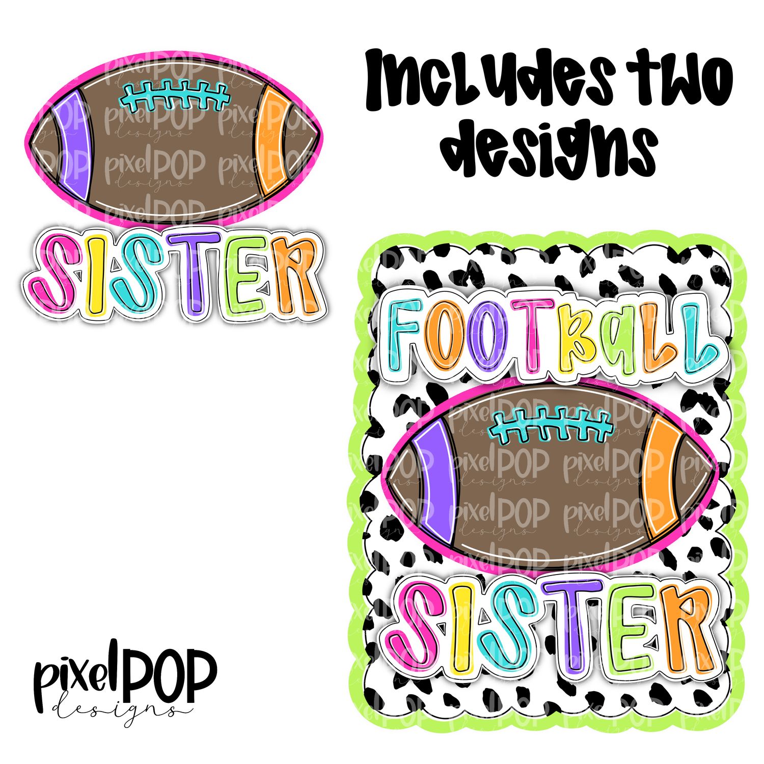 Bright Football Sister Dotty Scalloped Hand Lettered Style PNG and POCKET Design