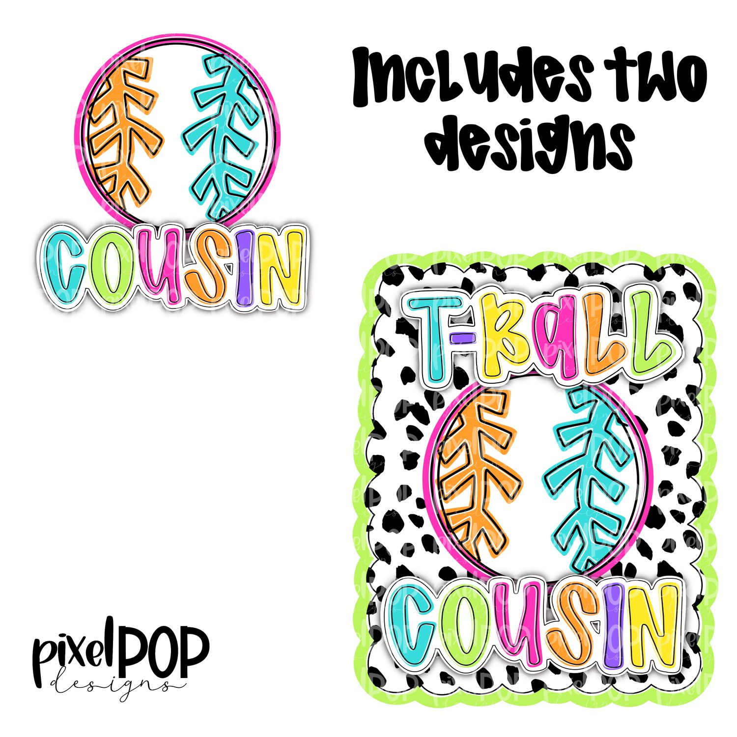 Bright T-ball Cousin Dotty Scalloped Hand Lettered Style PNG and POCKET Design
