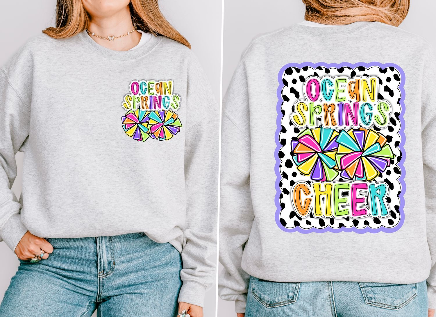CUSTOM: CHEER *BRIGHT* Dotty Scalloped Hand Lettered Style Mascot PNG