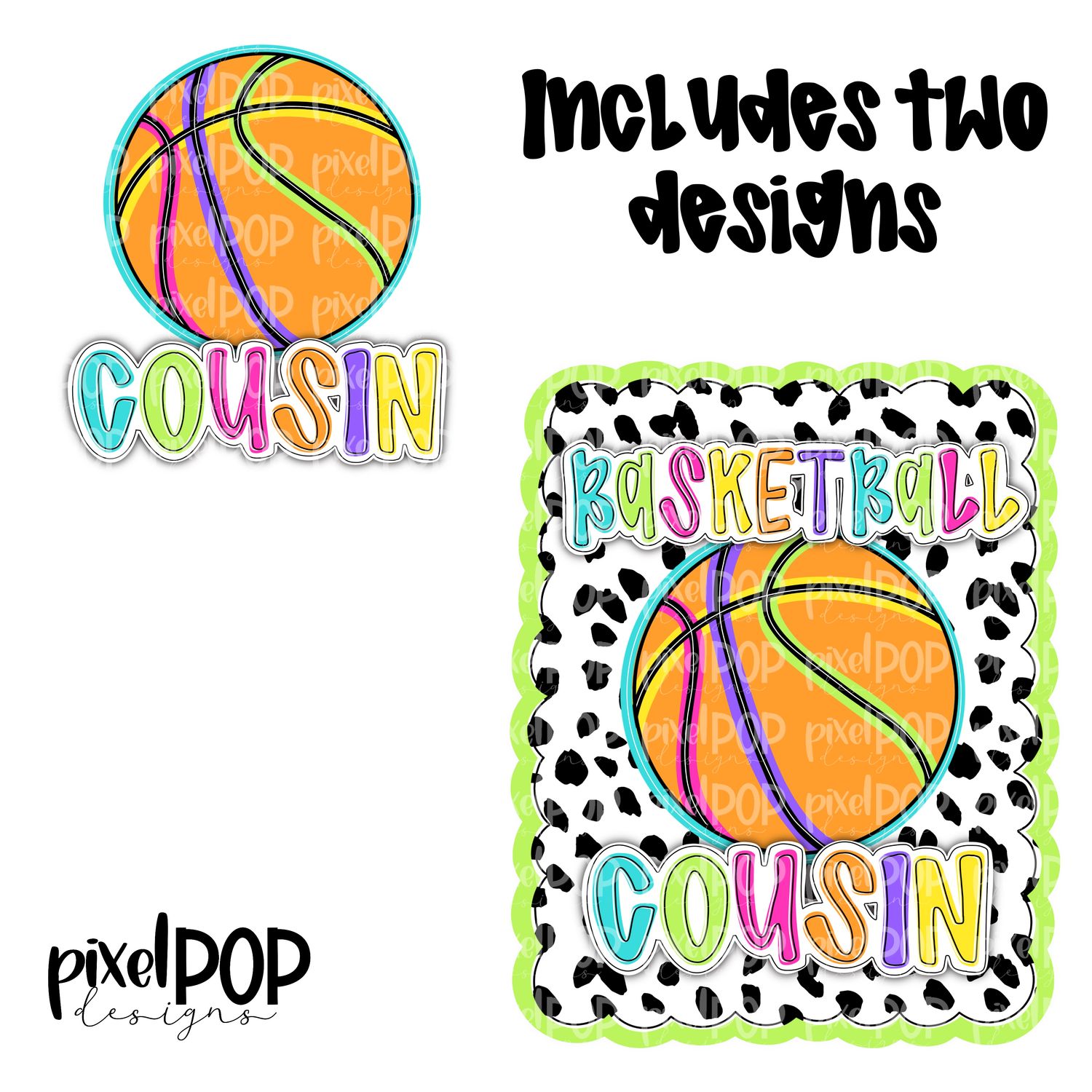 Bright Basketball Cousin Dotty Scalloped Hand Lettered Style PNG and POCKET Design