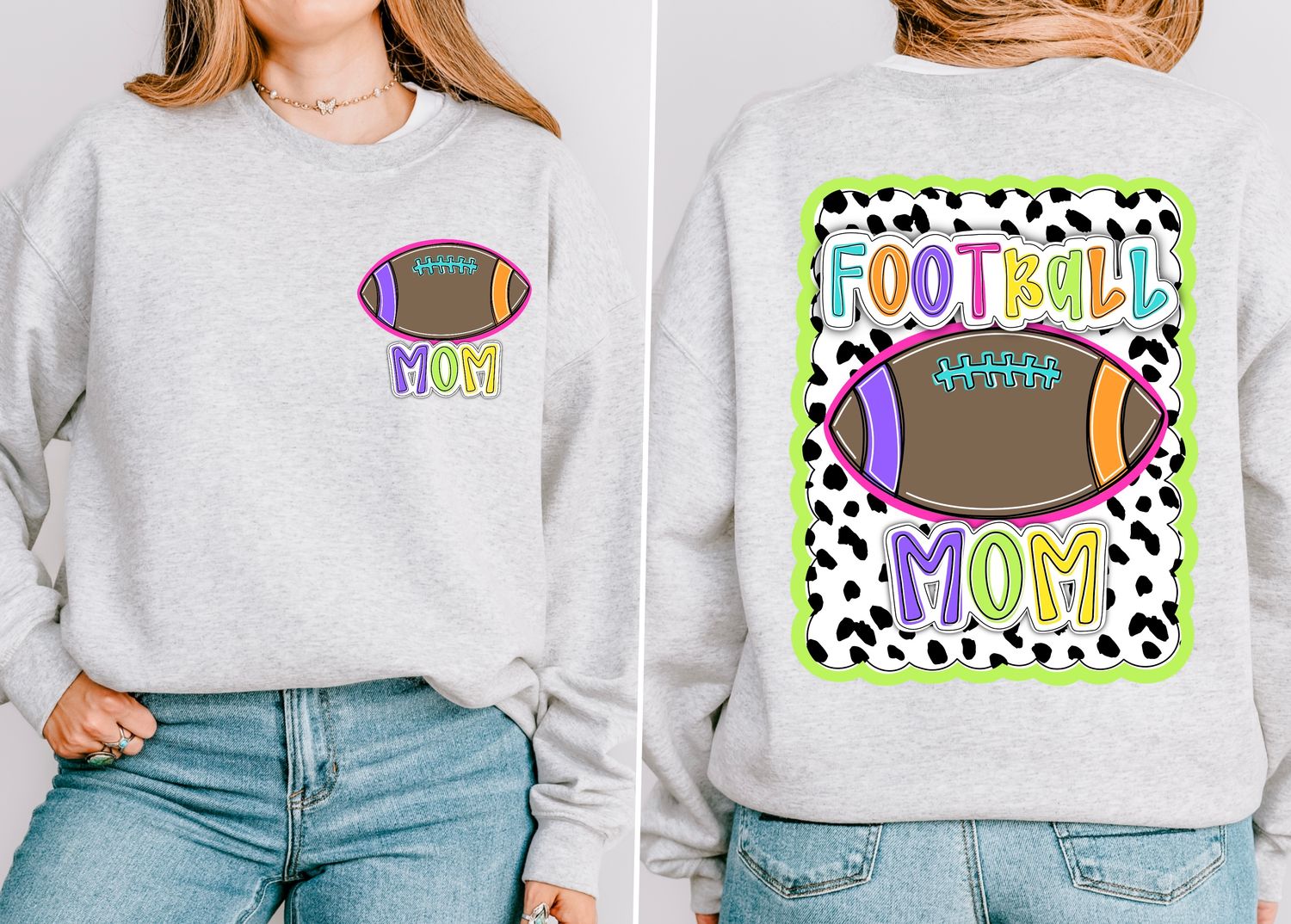 Bright Football Mom Dotty Scalloped Hand Lettered Style PNG and POCKET Design