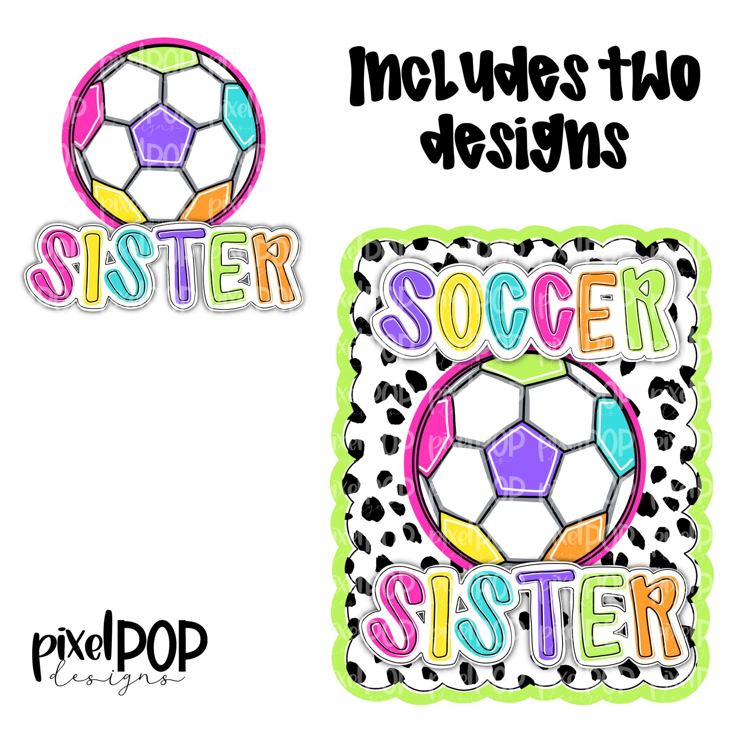Bright Soccer Sister Dotty Scalloped Hand Lettered Style PNG and POCKET Design