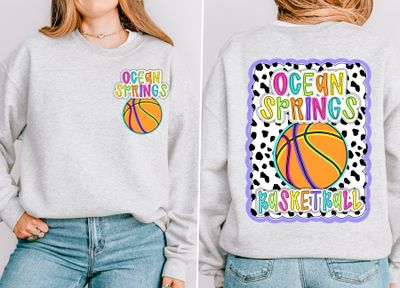 CUSTOM: BASKETBALL *BRIGHT* Dotty Scalloped Hand Lettered Style Mascot PNG
