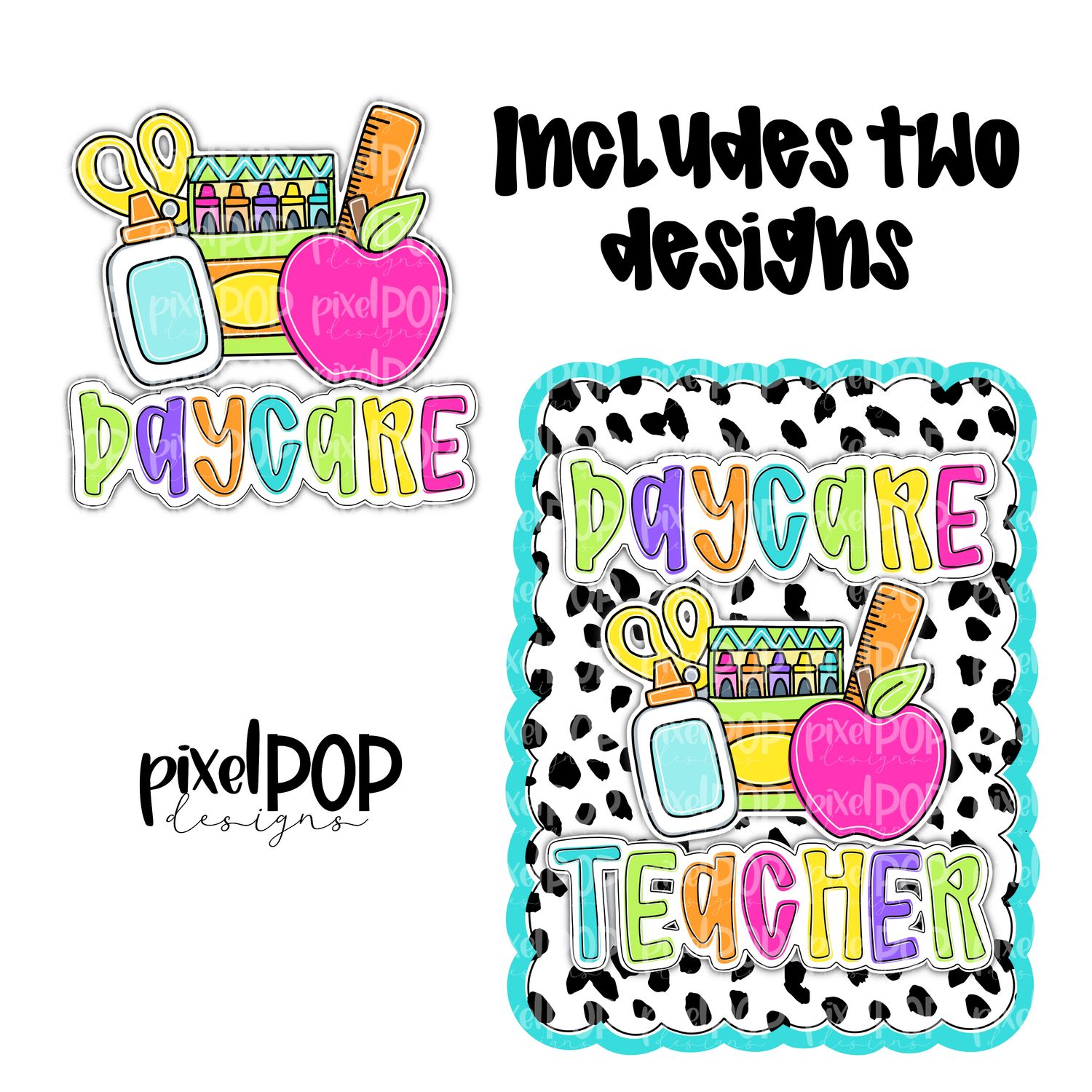 Daycare Teacher Dotty Scalloped PNG Design (INCLUDES POCKET DESIGN) | School Graduation Design | Hand Painted | Digital Download | Printable