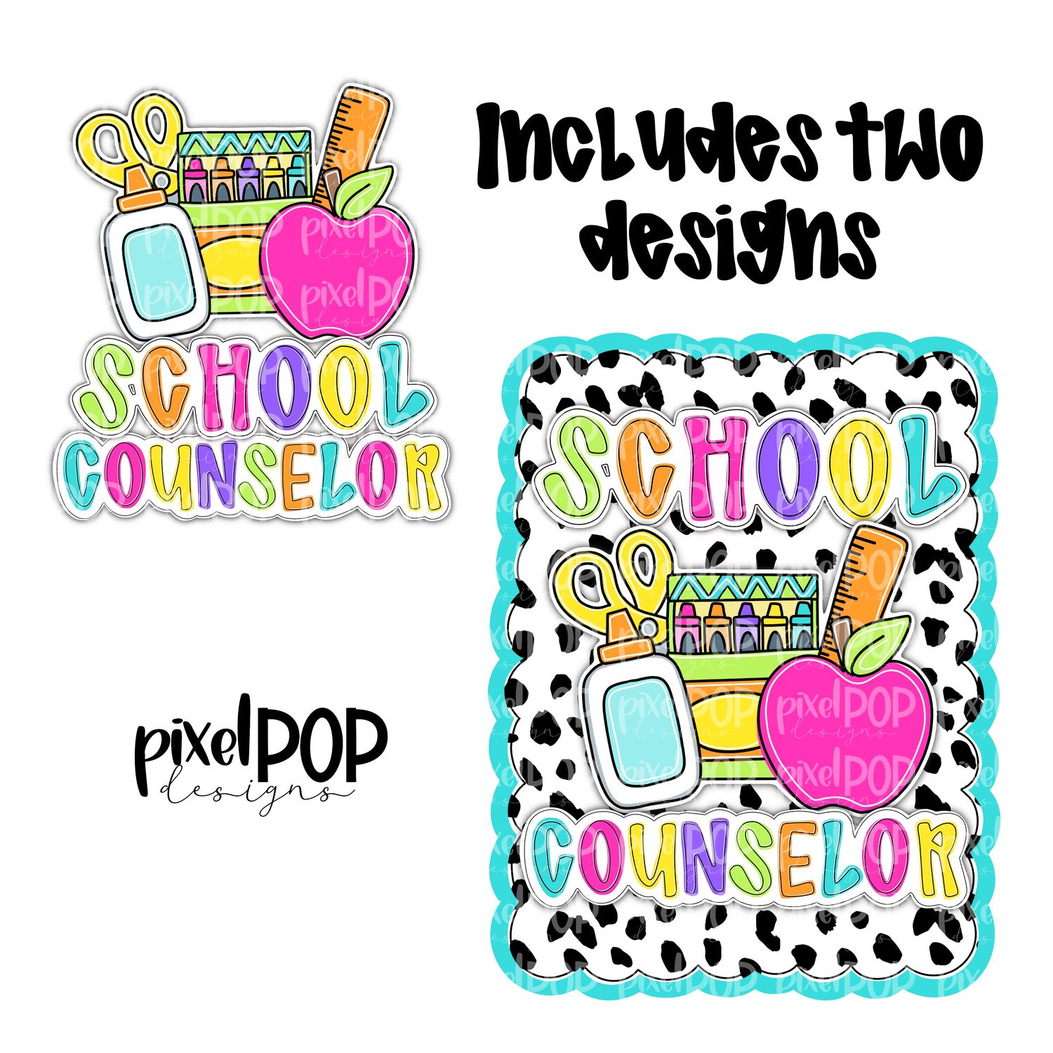 School Counselor Scalloped PNG Design (INCLUDES POCKET DESIGN) | School Graduation Design | Hand Painted | Digital Download | Printable