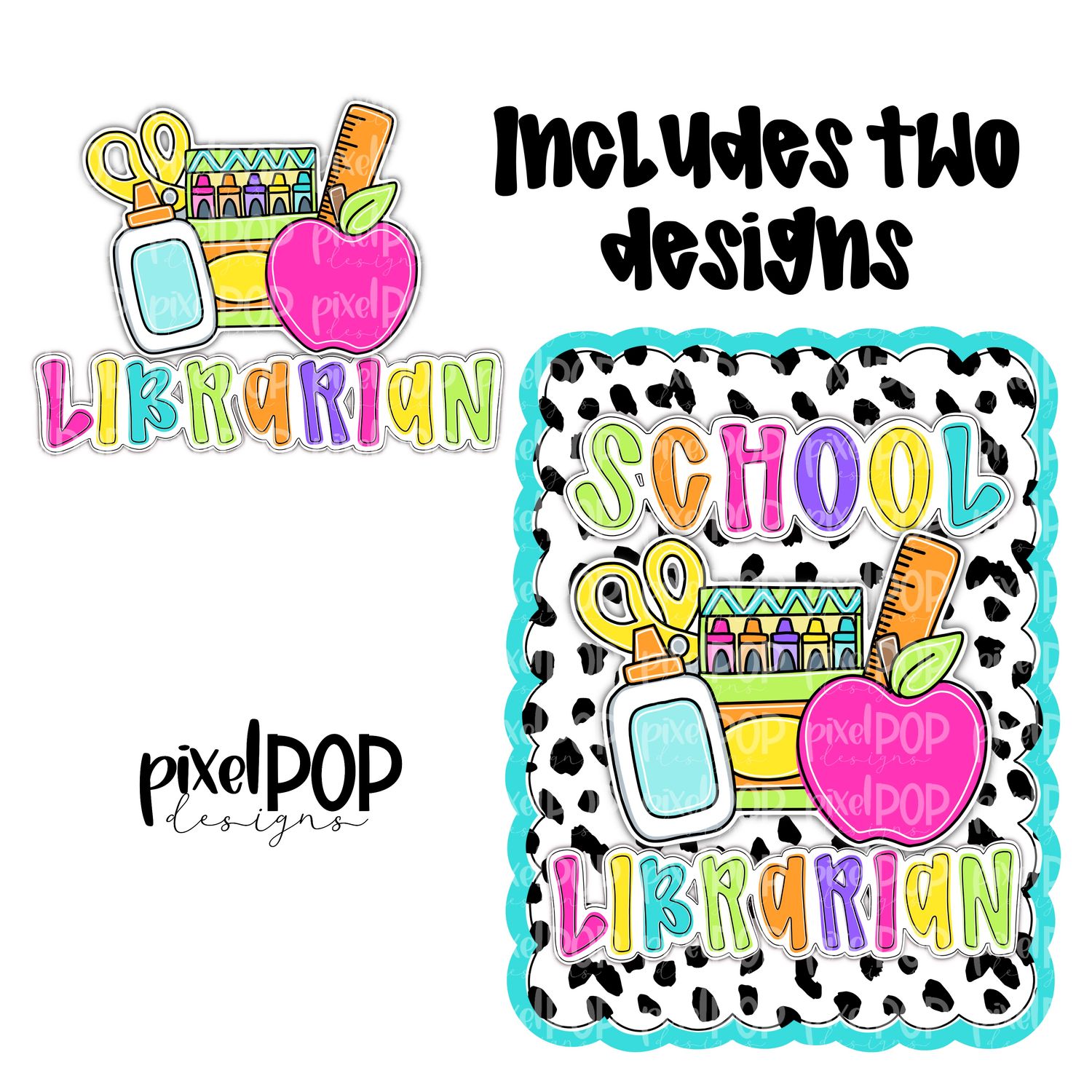 School Librarian PNG Design (INCLUDES POCKET DESIGN) | School Graduation Design | Hand Painted | Digital Download | Printable