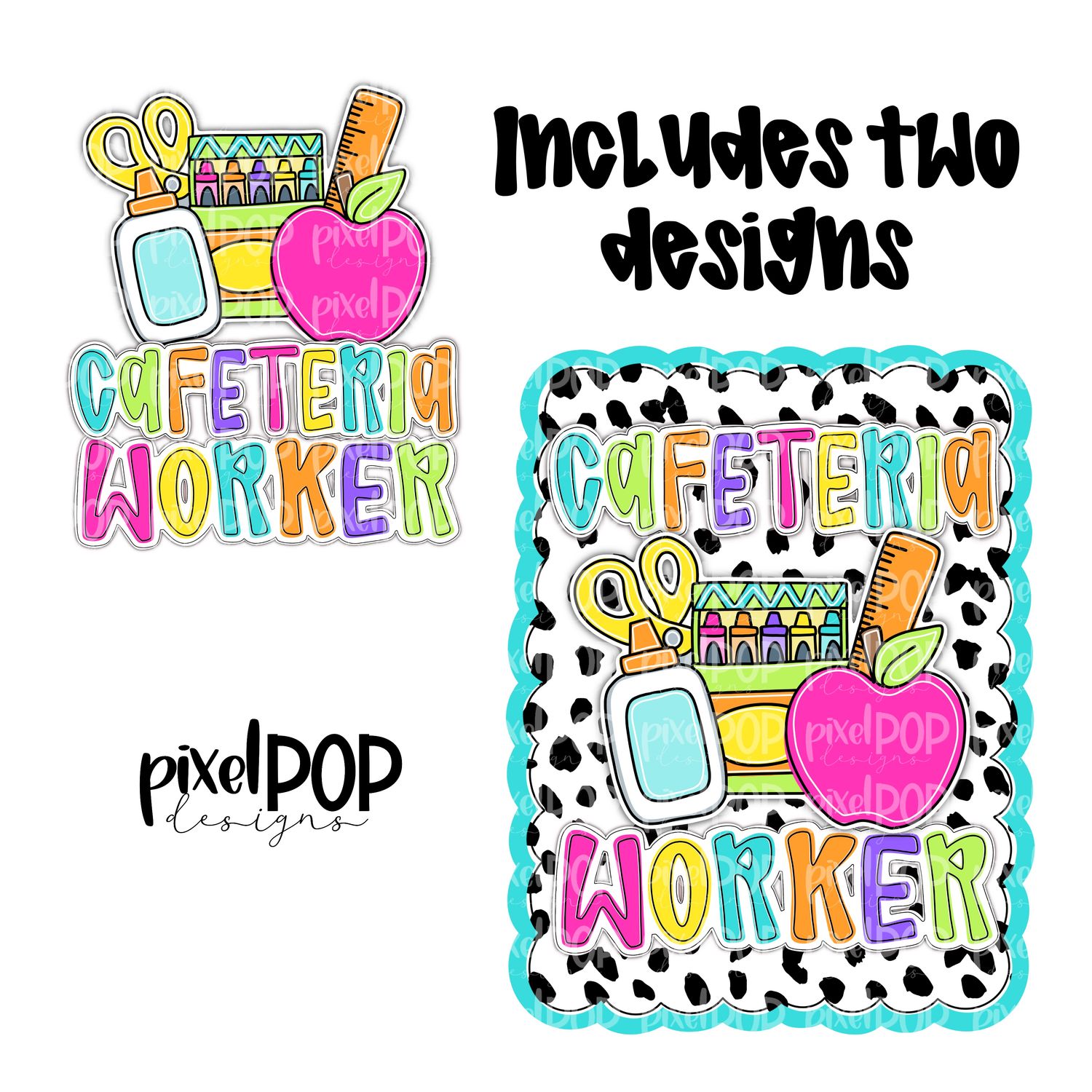 School Cafeteria Worker Dotty Scalloped PNG Design (INCLUDES POCKET DESIGN) | School Graduation Design | Hand Painted | Digital Download | Printable