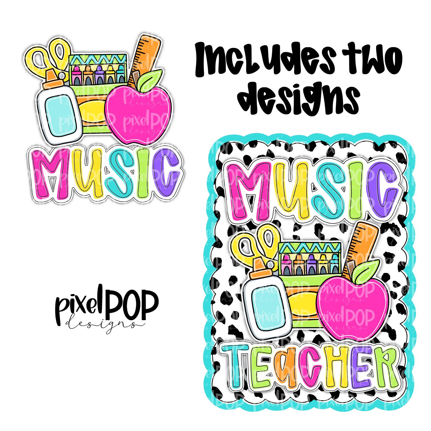 Music Teacher Dotty Scalloped PNG Design (INCLUDES POCKET DESIGN) | School Graduation Design | Hand Painted | Digital Download | Printable