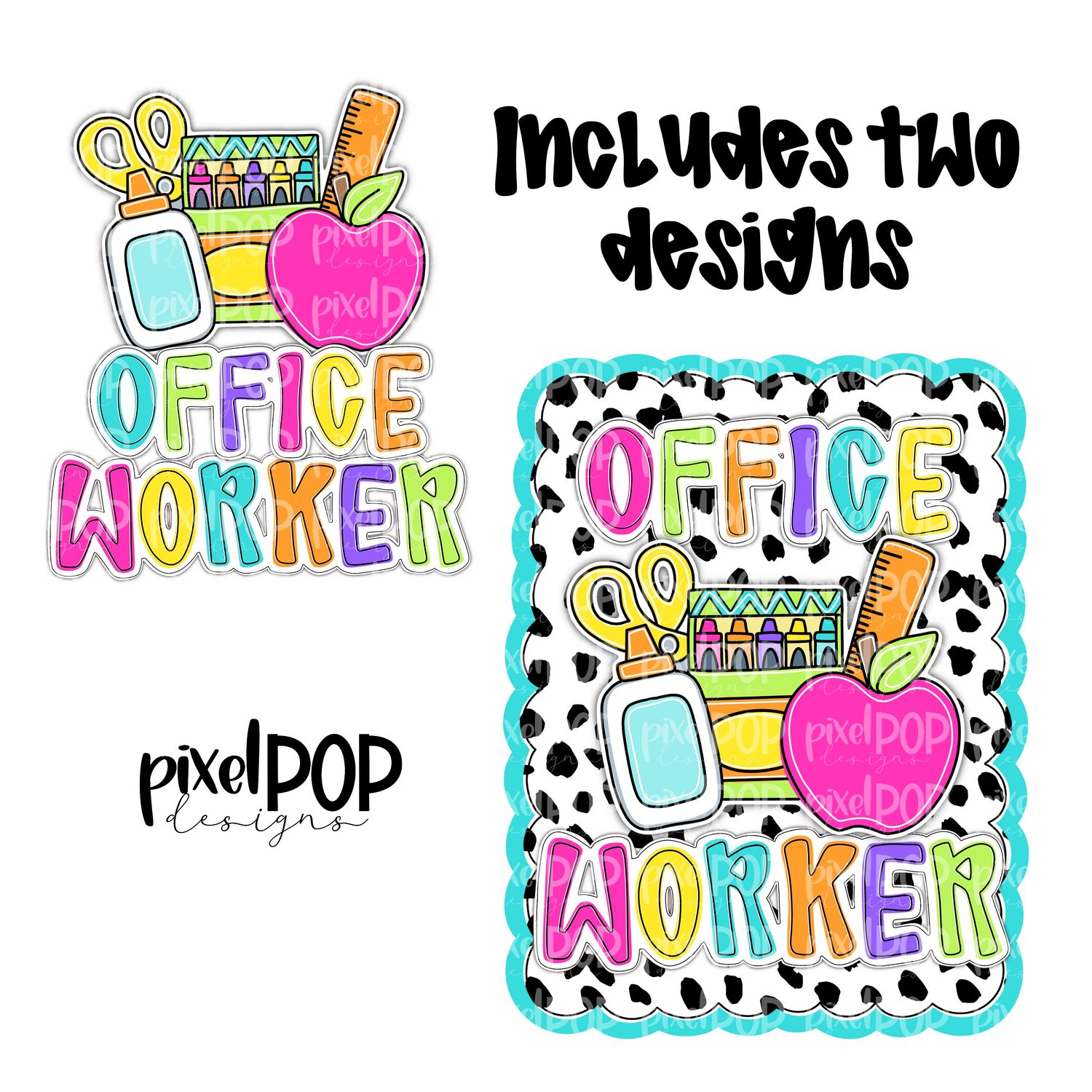 School Office Worker Dotty Scalloped PNG Design (INCLUDES POCKET DESIGN) | School Graduation Design | Hand Painted | Digital Download | Printable