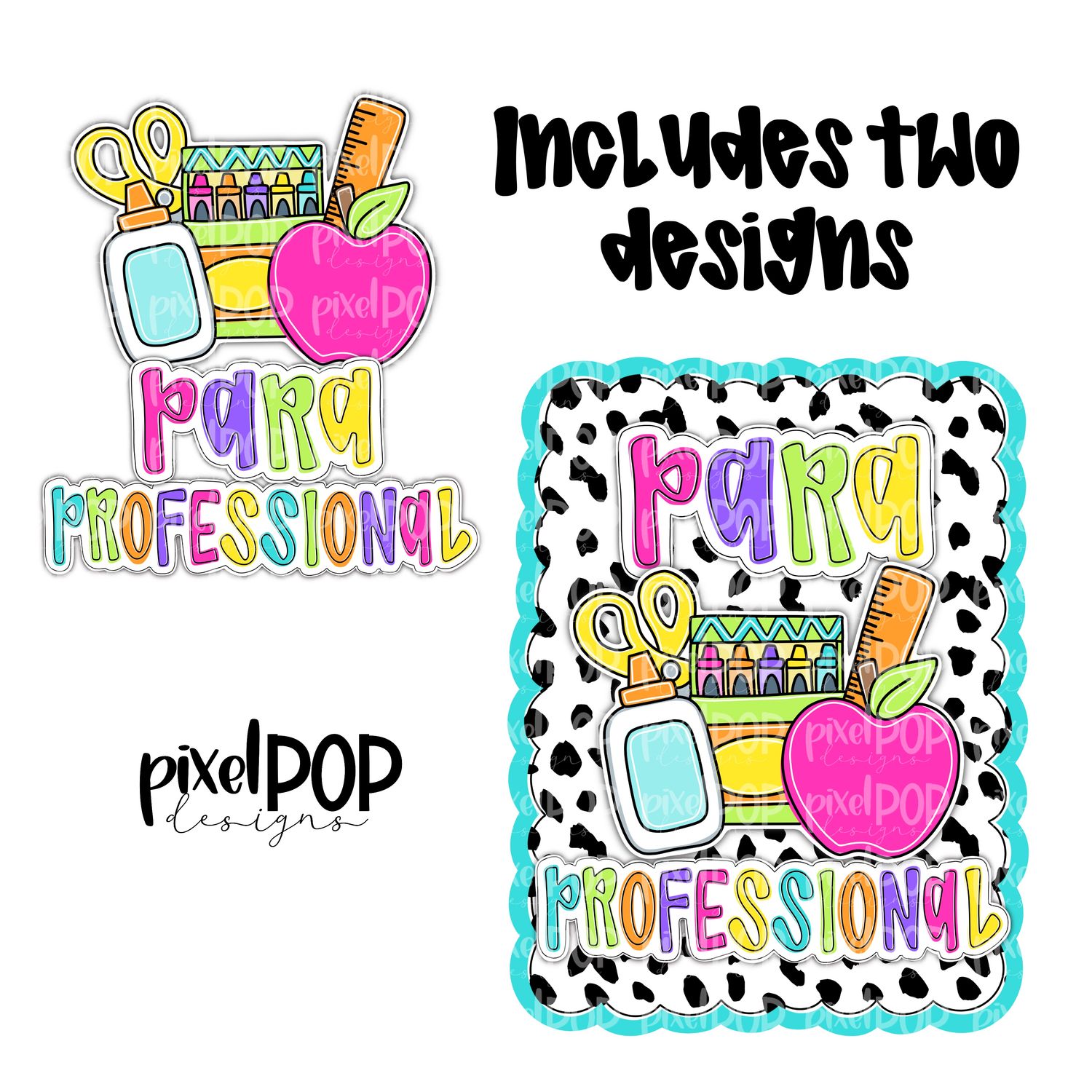 Paraprofessional Dotty Scalloped PNG Design (INCLUDES POCKET DESIGN) | School Graduation Design | Hand Painted | Digital Download | Printable