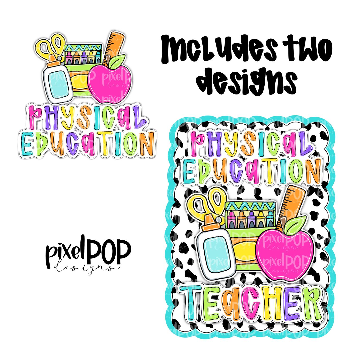 Physical Education Teacher Scalloped PNG Design (INCLUDES POCKET DESIGN) | School Graduation Design | Hand Painted | Digital Download | Printable