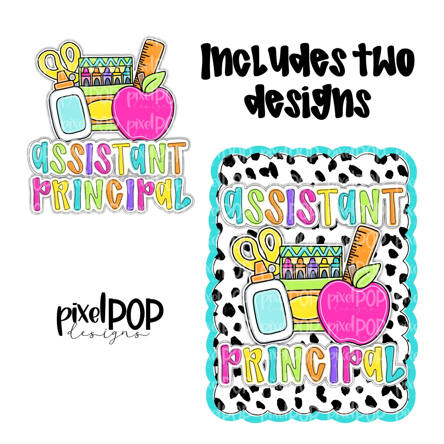 Principal (Assistant) Scalloped PNG Design (INCLUDES POCKET DESIGN) | School Graduation Design | Hand Painted | Digital Download | Printable