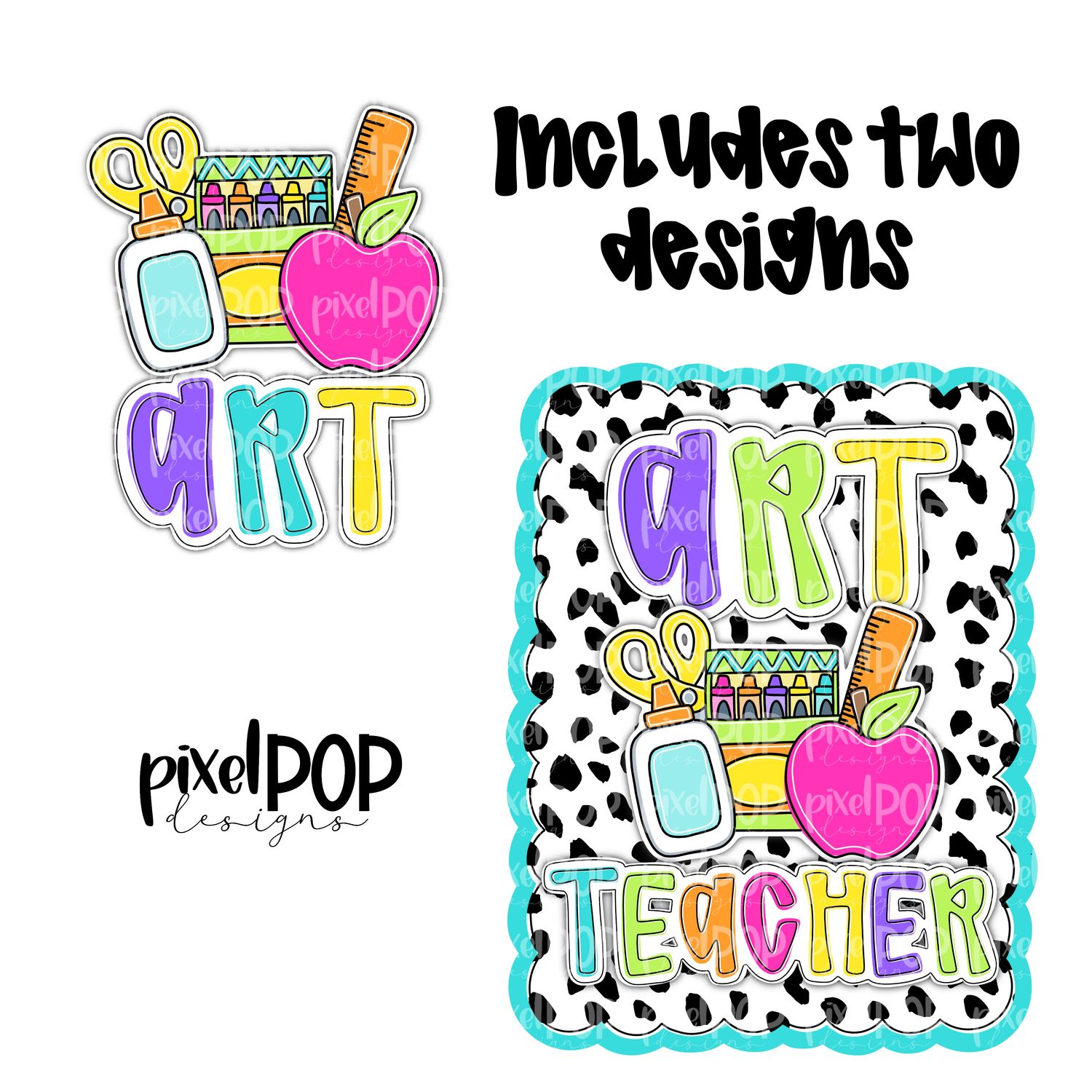 Art Teacher Dotty Scalloped PNG Design (INCLUDES POCKET DESIGN) | School Graduation Design | Hand Painted | Digital Download | Printable