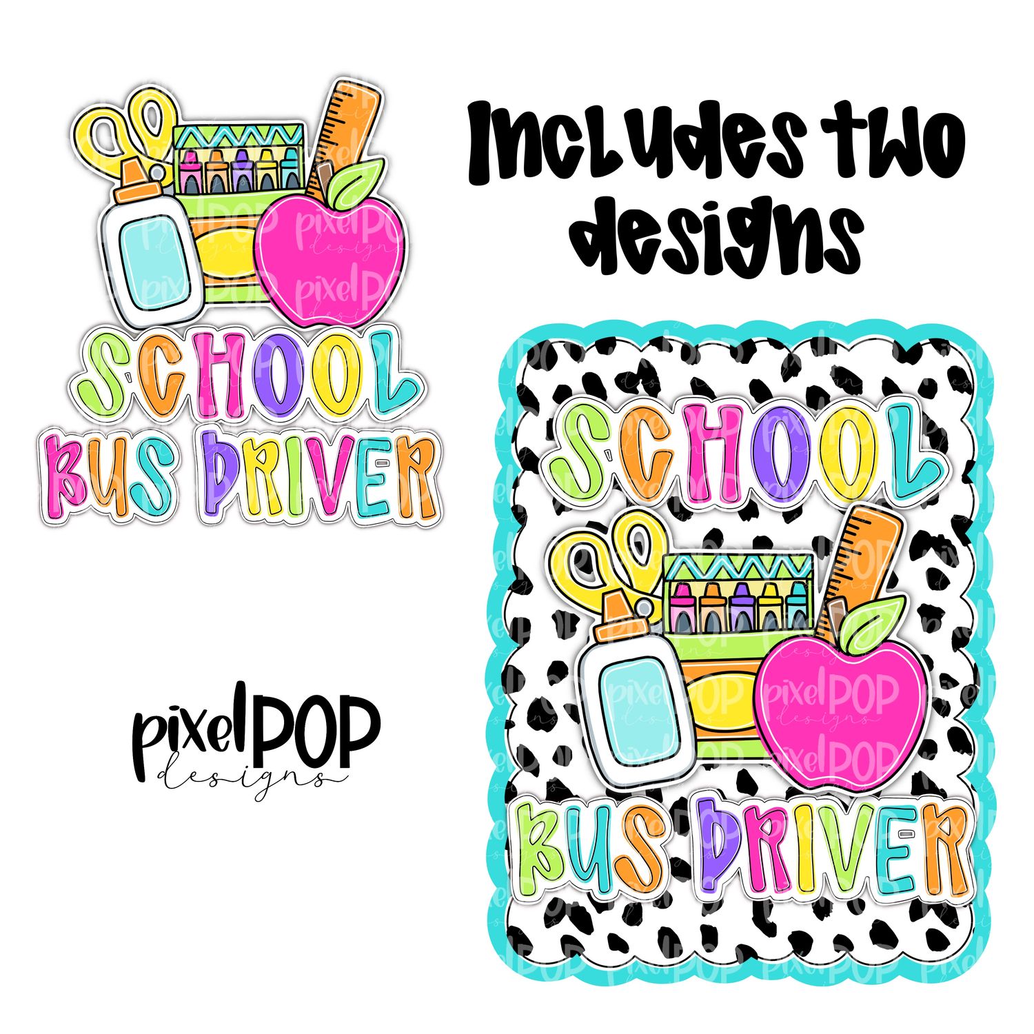 School Bus Driver Dotty Scalloped PNG Design (INCLUDES POCKET DESIGN) | School Graduation Design | Hand Painted | Digital Download | Printable